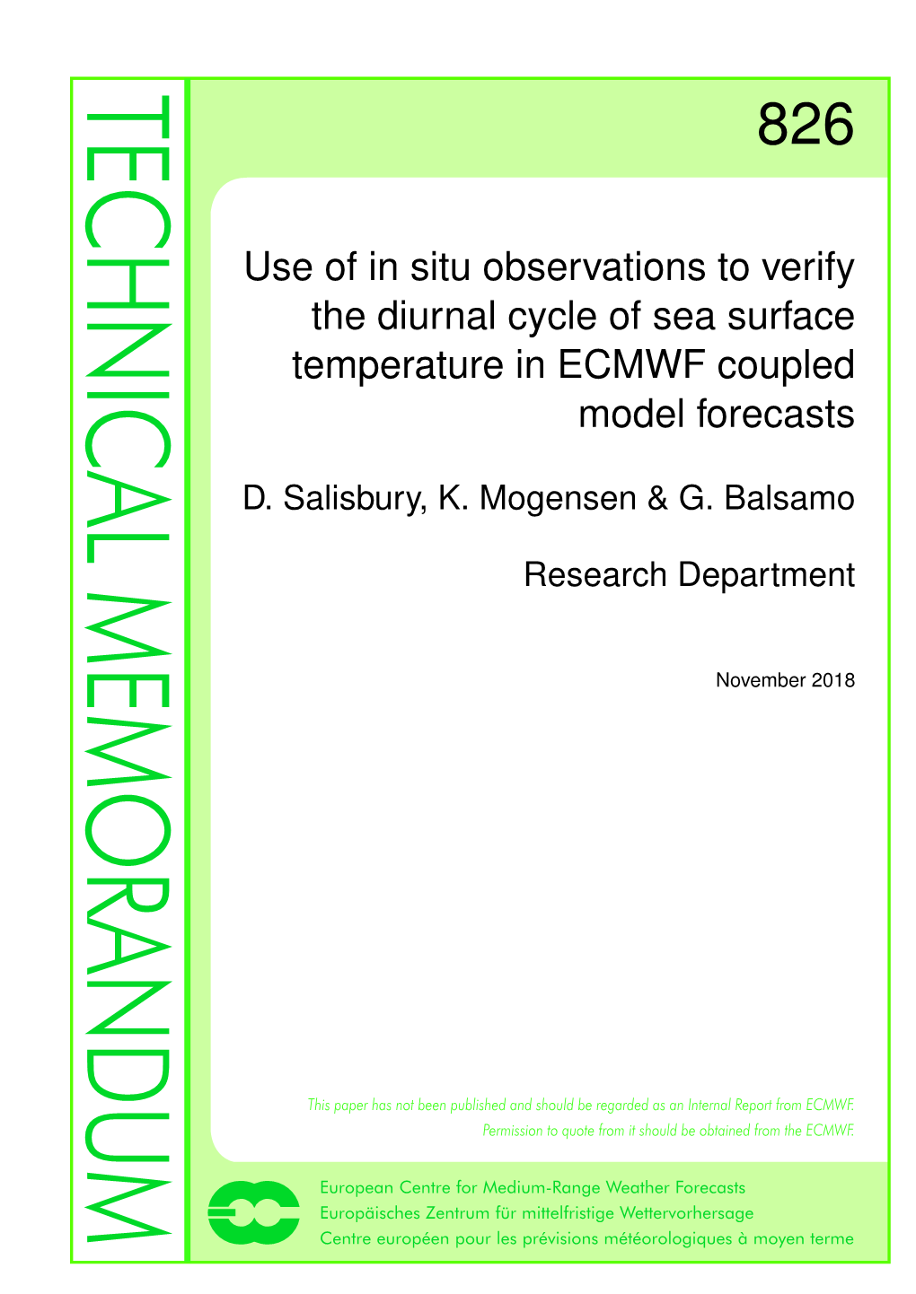 Use of in Situ Observations to Verify the Diurnal Cycle of Sea Surface Temperature in ECMWF Coupled Model Forecasts