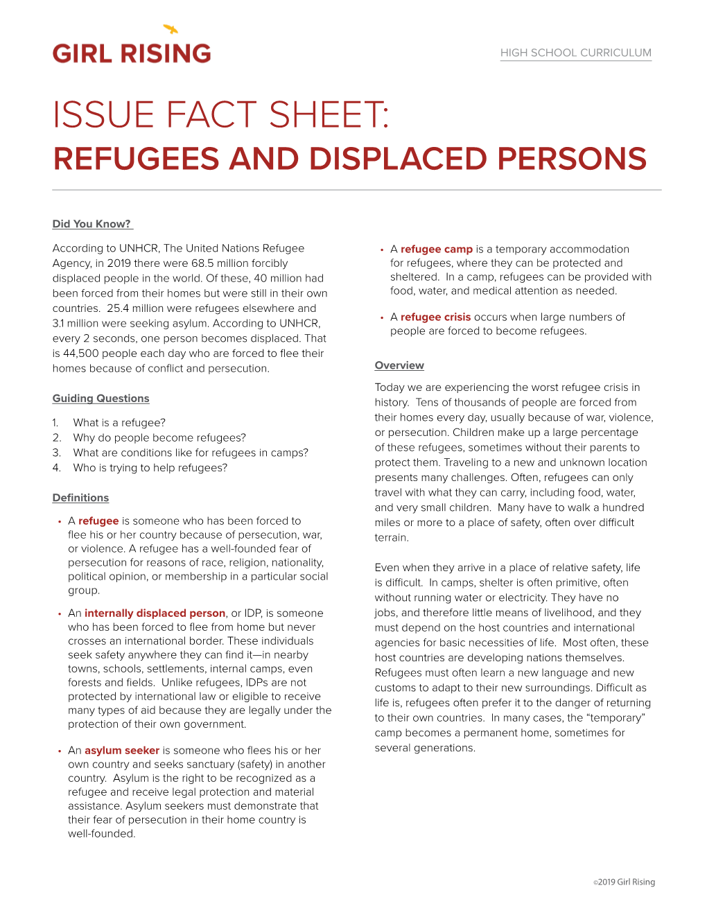 Issue Fact Sheet: Refugees and Displaced Persons