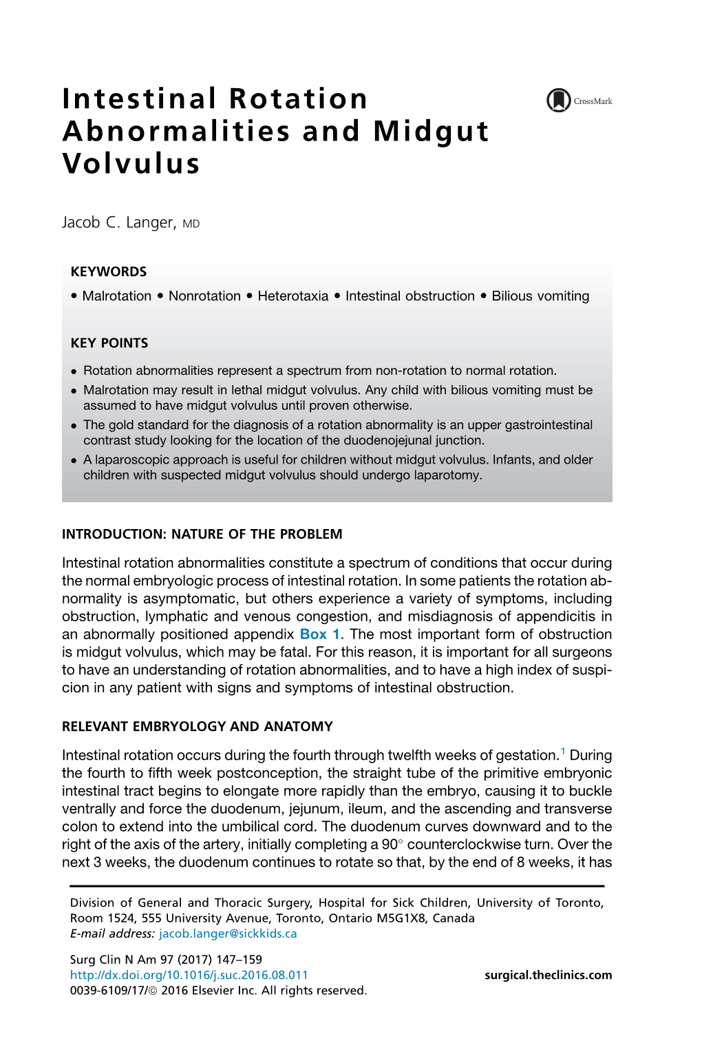 Intestinal Rotation Abnormalities and Midgut Volvulus