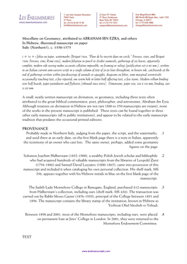 Miscellany on Geomancy, Attributed to ABRAHAM IBN EZRA, and Others in Hebrew, Illustrated Manuscript on Paper Italy (Northern?), C