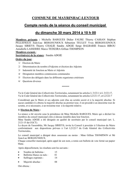 Compte Rendu De La Séance Du Conseil Municipal