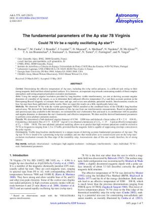 The Fundamental Parameters of the Ap Star 78 Virginis Could 78 Vir Be a Rapidly Oscillating Ap Star?