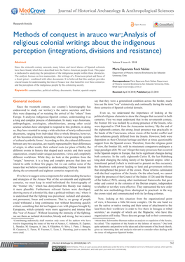 Methods of Conquest in Arauco War; Analysis of Religious Colonial Writings About the Indigenous Perception (Integrations, Divisions and Resistance)