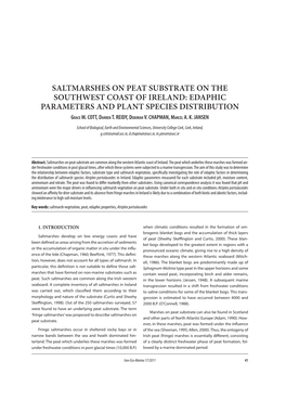 Saltmarshes on Peat Substrate on the Southwest Coast of Ireland: Edaphic Parameters and Plant Species Distribution Grace M