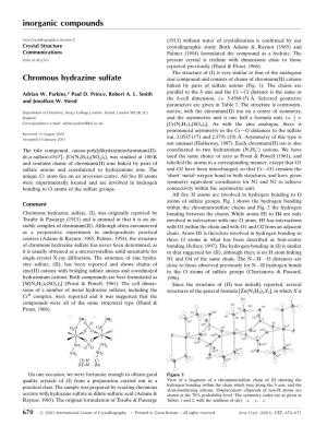 Chromous Hydrazine Sulfate Zinc Compound and Consists of Chains of Chromium(II) Cations Linked by Pairs of Sulfate Anions (Fig
