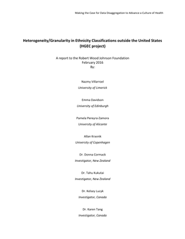 Heterogeneity/Granularity in Ethnicity Classifications Outside the United States (HGEC Project)