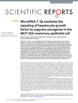 Microrna-7-5P Mediates the Signaling of Hepatocyte Growth