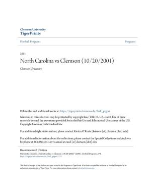 North Carolina Vs Clemson (10/20/2001) Clemson University