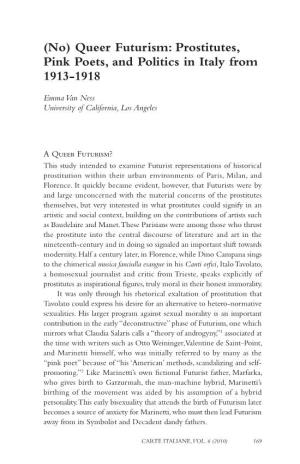 (No) Queer Futurism: Prostitutes, Pink Poets, and Politics in Italy from 1913-1918