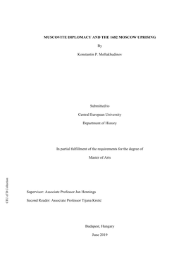 MUSCOVITE DIPLOMACY and the 1682 MOSCOW UPRISING By