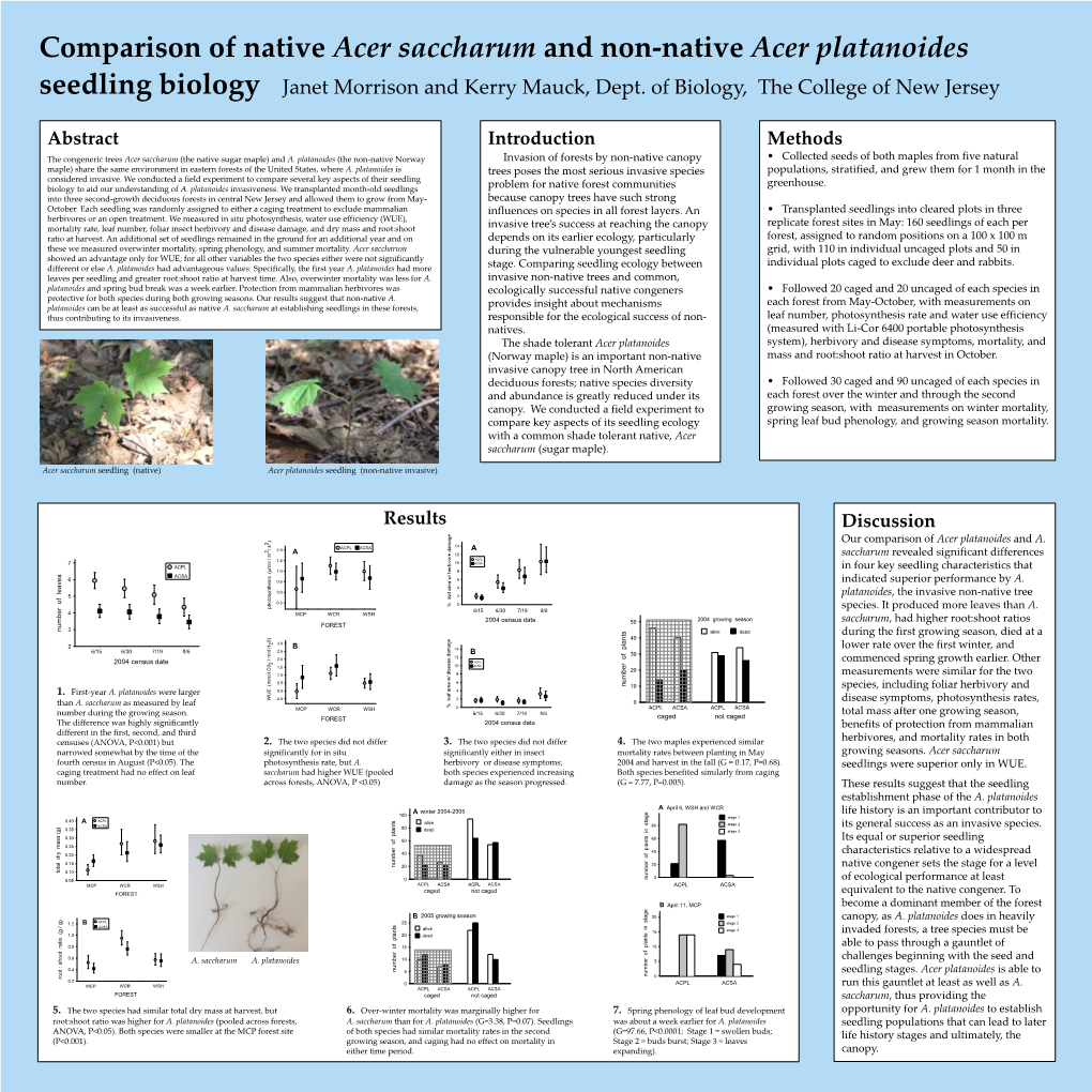 Seedling Biology Janet Morrison and Kerry Mauck, Dept. of Biology, the College of New Jersey