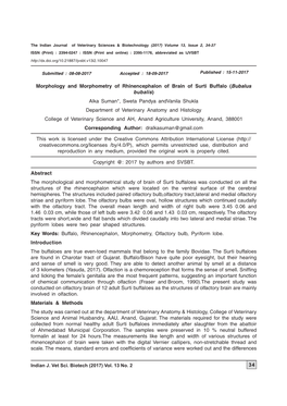 Indian J. Vet Sci. Biotech (2017) Vol. 13 No. 2 34 Morphology and Morphometry of Rhinencephalon of Brain of Surti Buffalo (Bubal