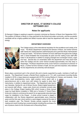 Director of Music, St George's College
