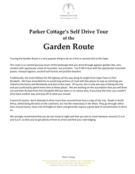 Parker Cottage's Self Drive Tour of the Garden Route