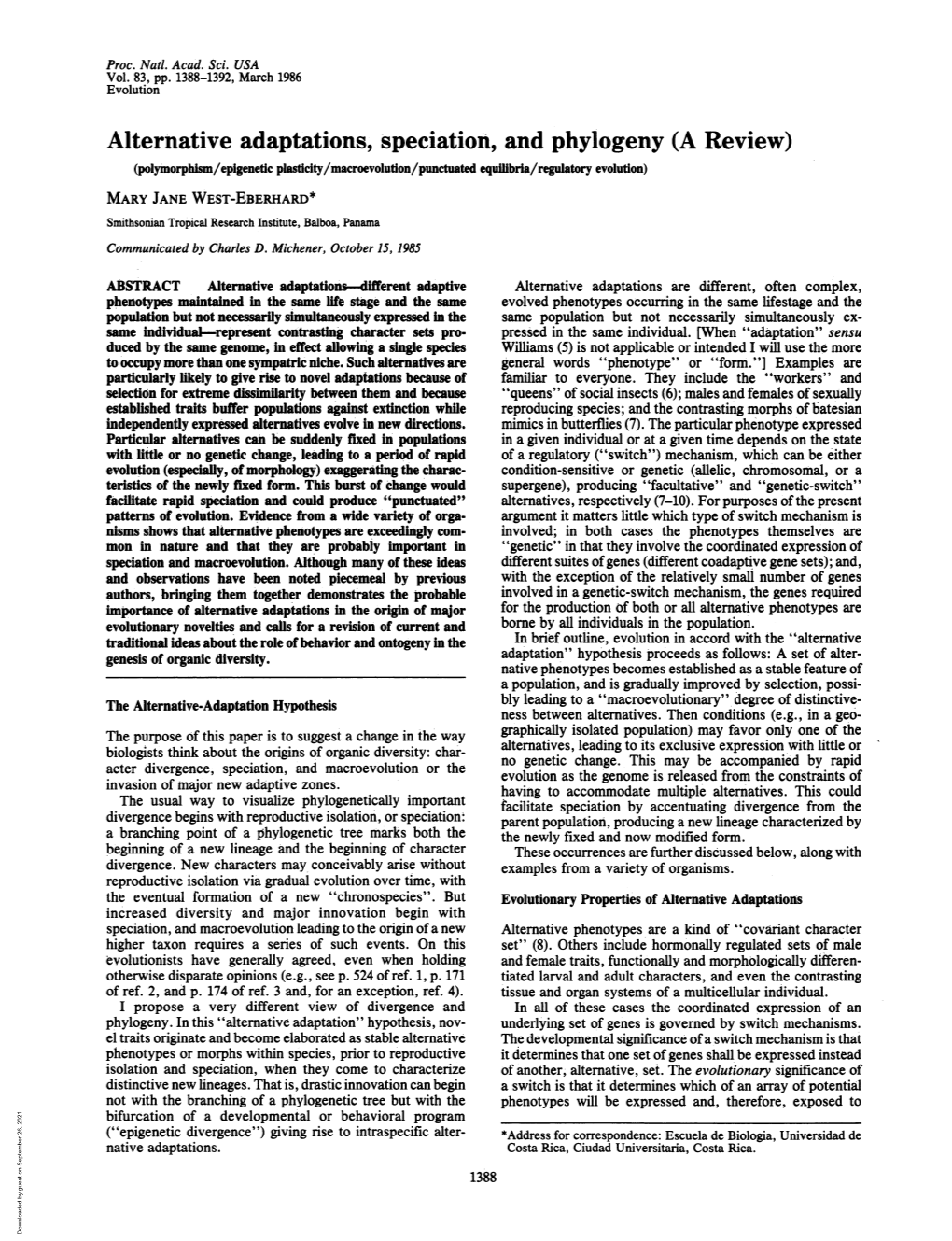 Alternative Adaptations, Speciation, and Phylogeny