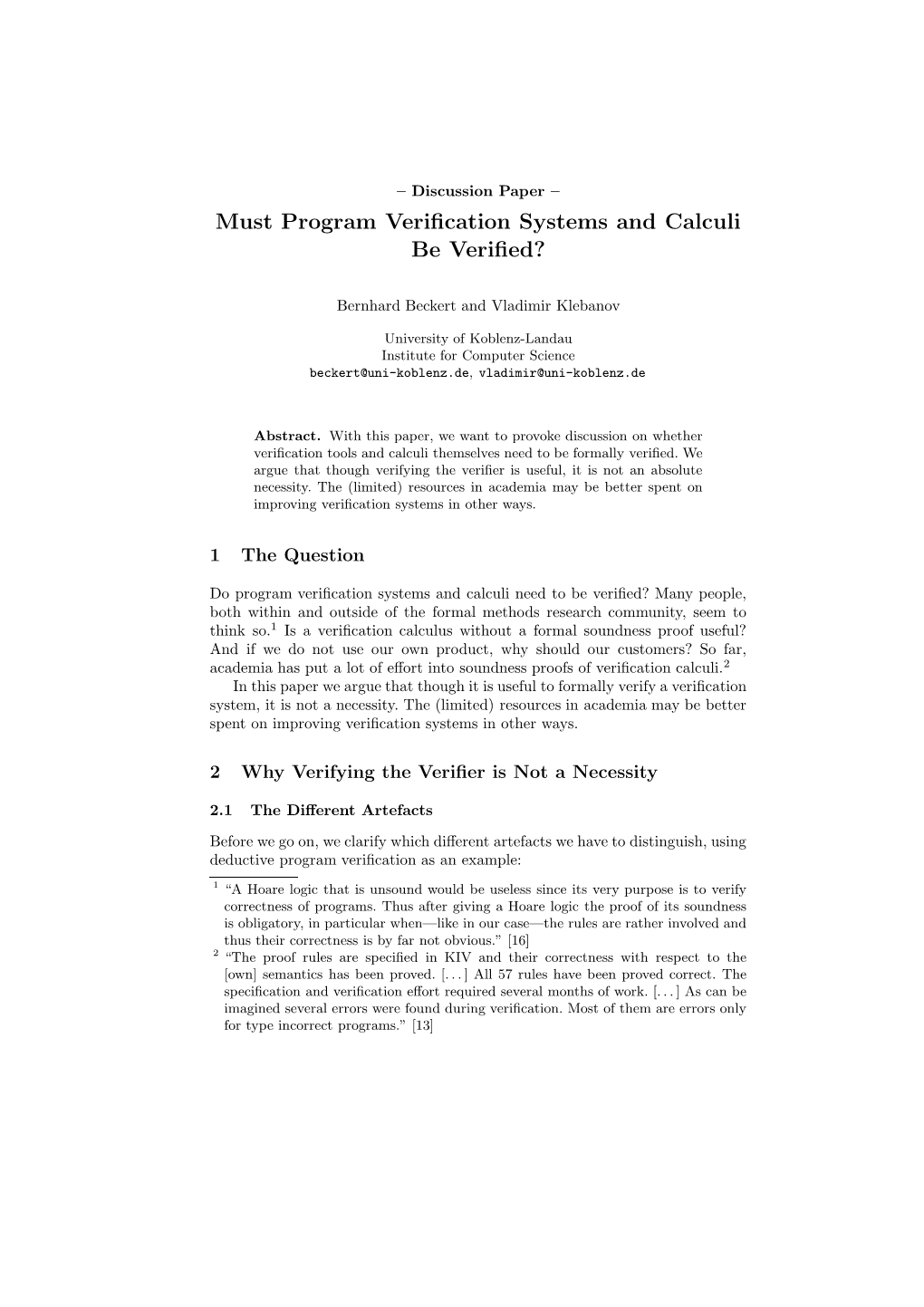 Must Program Verification Systems and Calculi Be Verified?