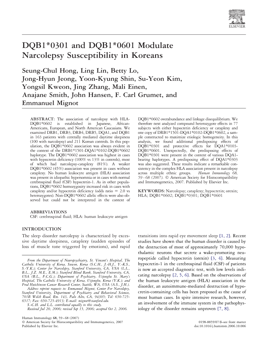 DQB1*0301 and DQB1*0601 Modulate Narcolepsy Susceptibility in Koreans