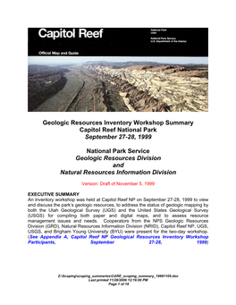 Capitol Reef National Park Geologic Resources Inventory Scoping