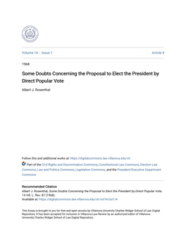 Some Doubts Concerning the Proposal to Elect the President by Direct Popular Vote