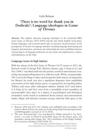 'There Is No Word for Thank You in Dothraki': Language Ideologies In