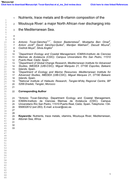 Nutrients, Trace Metals and B-Vitamin Composition of the Moulouya River