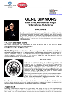 GENE SIMMONS Rock-Ikone, Merchandise-Mogul, Unternehmer, Philanthrop