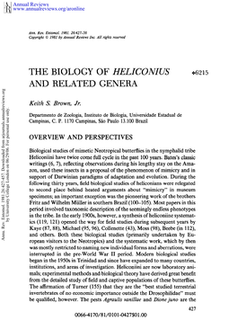 The Biology of Heliconius and Related Genera