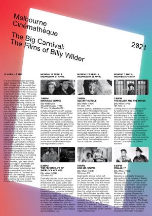 Melbourne Cinémathèque the Big Carnival: the Films of Billy Wilder 2021