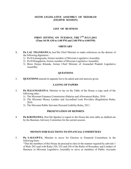 Sixth Legislative Assembly of Mizoram (Eighth Session)