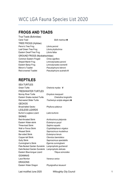 Fauna Species List 2020 . Web Page Update .Docx