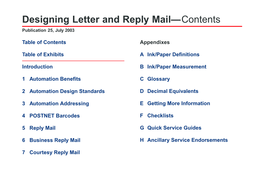 Designing Letter and Reply Mail—Contents Publication 25, July 2003