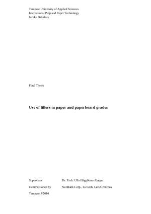 Use of Fillers in Paper and Paperboard Grades