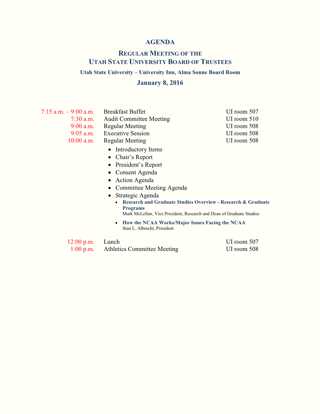 AGENDA January 8, 2016