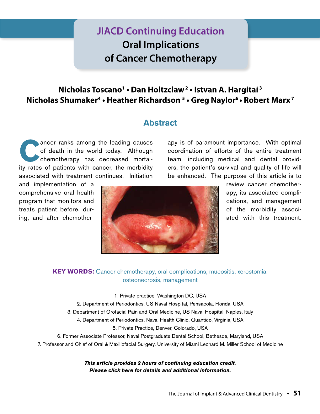 JIACD Continuing Education Oral Implications of Cancer Chemotherapy