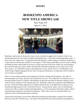 BOOKEXPO AMERICA NEW TITLE SHOWCASE New York, NY June 5-7, 2012