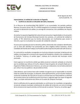 Tribunal Electoral De Veracruz Unidad De Difusión Comunicado De Prensa