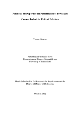 Financial and Operational Performance of Privatized Cement Industrial Units of Pakistan