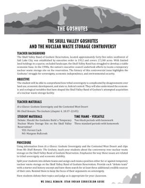 The SKULL VALLEY GOSHUTES and the NUCLEAR WASTE STORAGE CONTROVERSY TEACHER BACKGROUND