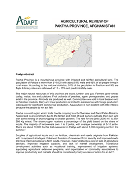 Agricultural Review of Paktya Province, Afghanistan