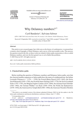Why Delannoy Numbers?ଁ Cyril Banderier∗, Sylviane Schwer LIPN- UMR 7030 Université Paris Nord