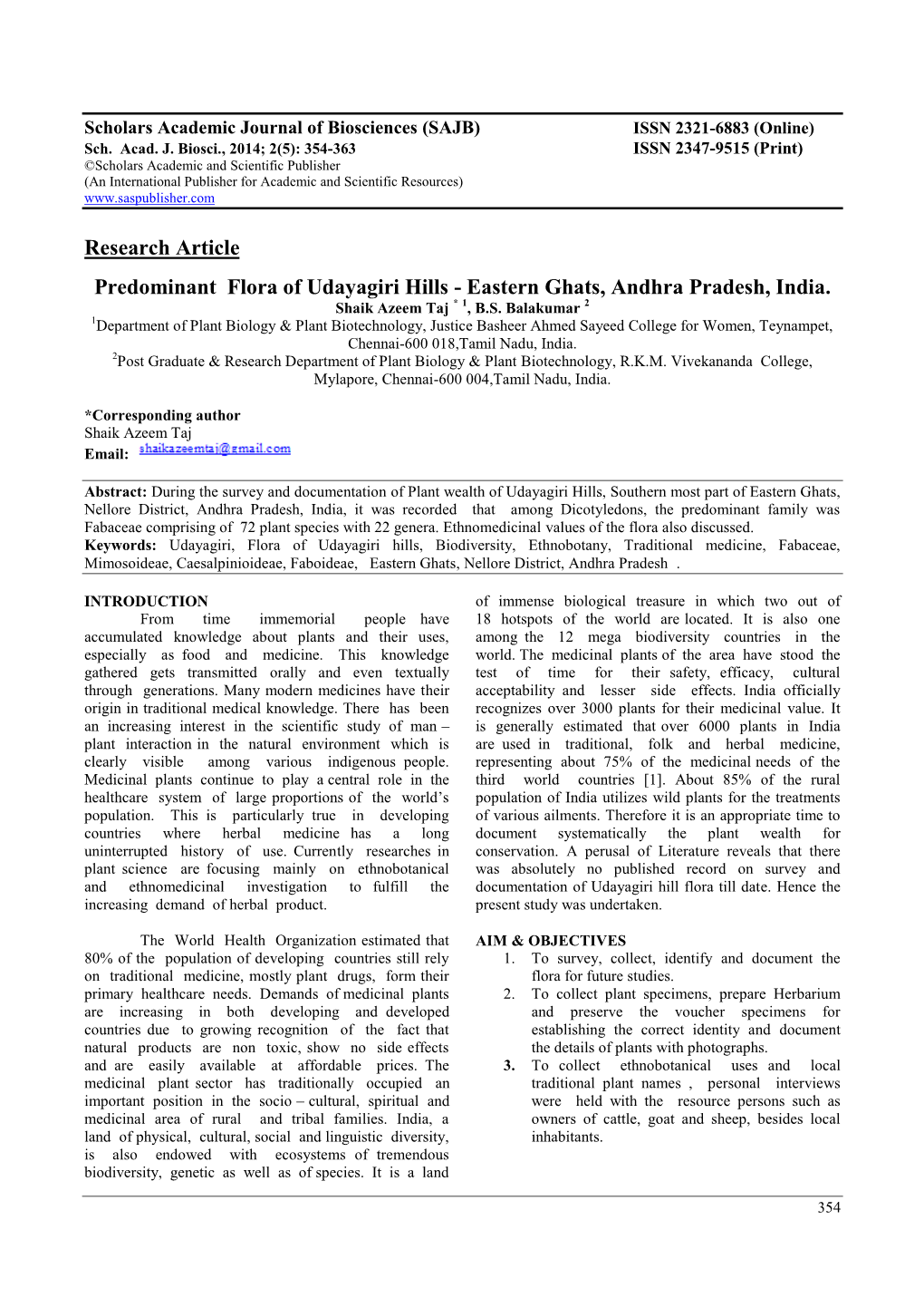 Research Article Predominant Flora of Udayagiri Hills