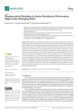 Pharmaceutical Residues in Senior Residences Wastewaters: High Loads, Emerging Risks