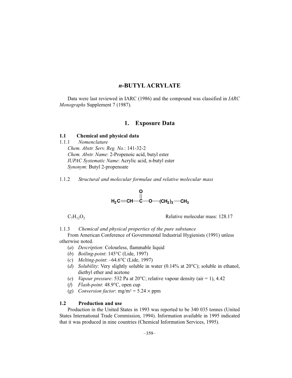 N-BUTYL ACRYLATE 1. Exposure Data