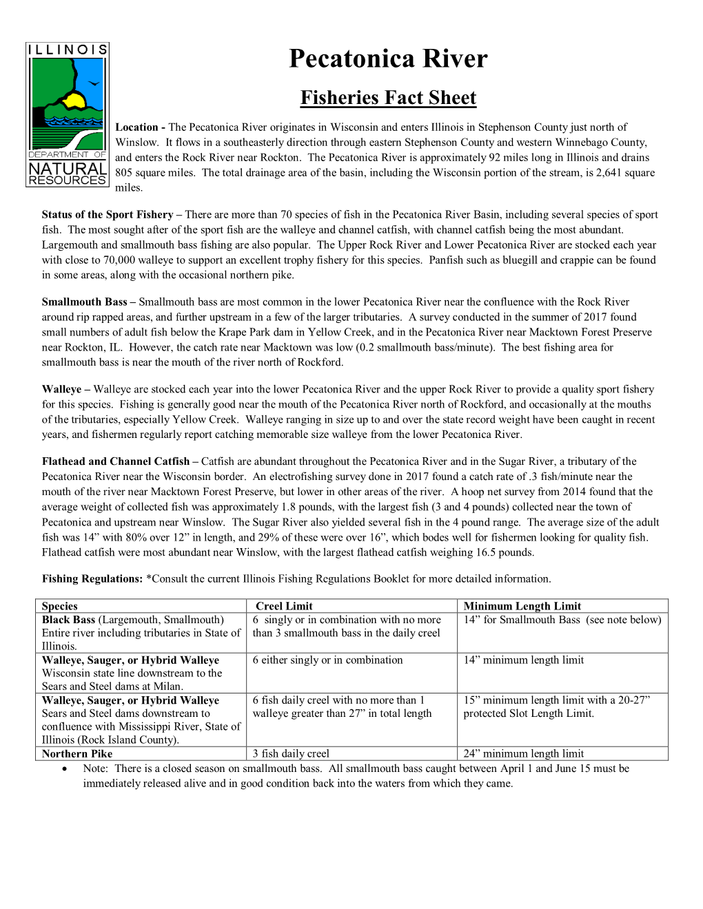 Pecatonica River Fisheries Fact Sheet