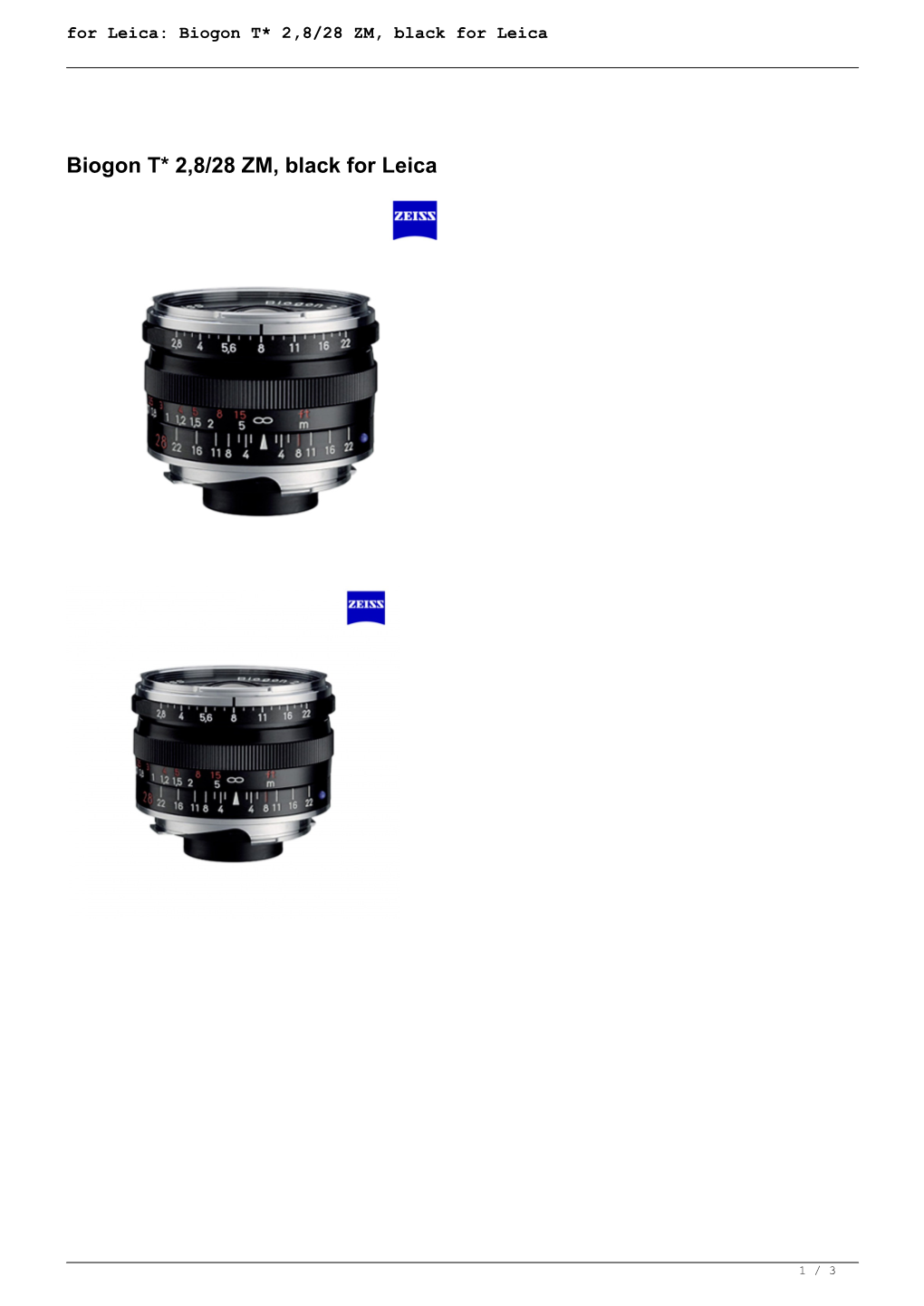 For Leica: Biogon T* 2,8/28 ZM, Black for Leica