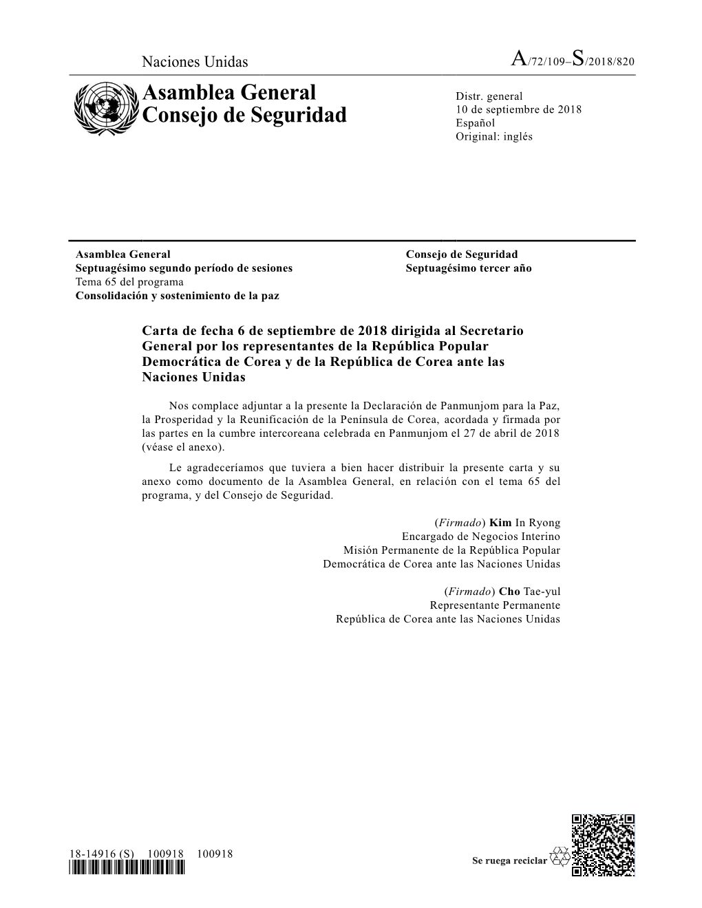 Asamblea General Consejo De Seguridad Septuagésimo Segundo Período De Sesiones Septuagésimo Tercer Año Tema 65 Del Programa Consolidación Y Sostenimiento De La Paz