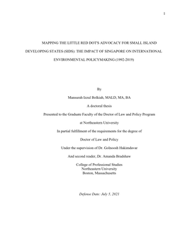 (SIDS): the Impact of Singapore on International Environmental Policymaking (1992-2019)”, for an Academic Study at Northeastern University