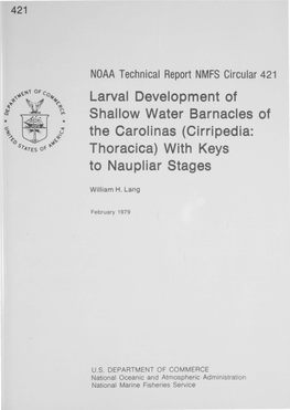 Larval Development of Shallow Water Barnacles of the Carolinas (Cirripedia: Thoracica) with Keys to Naupliar Stages