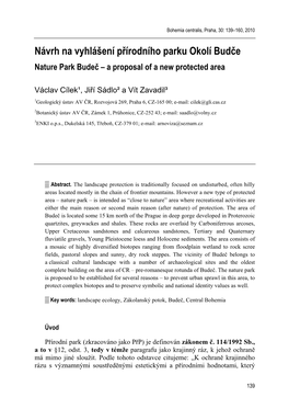 Návrh Na Vyhlášení Přírodního Parku Okolí Budče Nature Park Budeč – a Proposal of a New Protected Area
