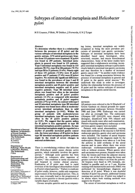 Subtypes of Intestinal Metaplasia and Helicobacter Pylorn Gut: First Published As 10.1136/Gut.33.5.597 on 1 May 1992